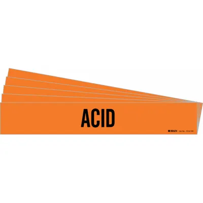 BRADY Pipe Marker: Acid, Orange, Black, Fits 8 in and Larger Pipe O.D., 1 Pipe Markers - Acid Adhesive Pipe Markers