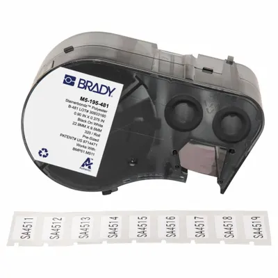 BRADY Combined Label and Ribbon Cartridge: 3/8 in x 1 in, Autoclavable Polyester - Brady Precut Label Roll Cartridges