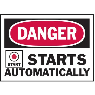 BRADY Label: Polyester, Adhesive Sign Mounting, 3 1/2 in x 5 in Nominal Sign Size - Danger: Starts Automatically Signs
