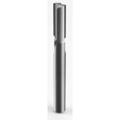 Straight-flute router bit with diamond coating for cutting composite materials such as fiberglass, carbon fiber, and laminates. Features a 3/4" cutting diameter, 1-1/4" length of cut, and 2-flute geometry. Suitable for routing, trimming, and edge finishing in composite fabrication.