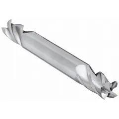 Double-end carbide square end mill with 7/16" mill diameter, 9/16" length of cut, and 2-3/4" overall length. Features 4 flutes for efficient chip evacuation. Suitable for milling slots, profiles, and contours in ferrous and non-ferrous materials.