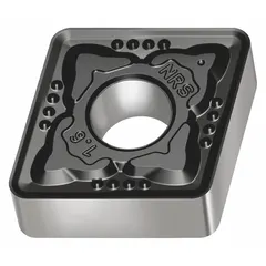 Diamond indexable turning insert for precision machining of non-ferrous materials, composites, and abrasive alloys. Suitable for turning, facing, and profiling operations. Available in two size designations: CNMG432-NRS WSM10 and CNMG120408-NRS WSM10.