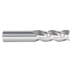 Carbide square end mill with 3 flutes, 1" mill diameter, 2-5/8" length of cut, and 5" overall length. Designed for machining aluminum and non-ferrous materials. Square profile produces clean 90° shoulders, slots, and pockets.