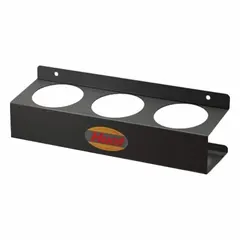 Wall-mount holder designed to store two standard spray bottles. Keeps cleaning or dispensing bottles accessible and off work surfaces, improving organization in workshops and maintenance areas.