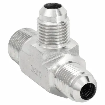 AEROQUIP Hydraulic Hose Adapter: 1/2 in x 5/8 in x 5/8 in Fitting Size, Male x Male x Male - NPTF-to-JIC Steel Hydraulic Hose Adapters