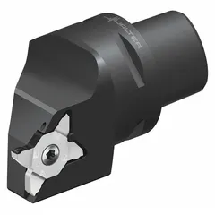 Indexable cutting unit head for parting and grooving operations. Accepts MX22-2-P inserts. Used on CNC lathes and machining centers for metal-cutting applications.