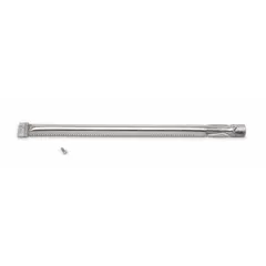 This stainless steel tube burner is a replacement part for outdoor grills. It provides consistent gas combustion for even heat distribution across the cooking surface, suitable for grill repair and maintenance in outdoor kitchens.