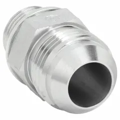 This rigid, straight steel hydraulic hose adapter features male BSPP and male JIC connections, enabling a leak-resistant transition between different thread standards. It is used in hydraulic systems for fluid power, mobile equipment, and plant maintenance applications.