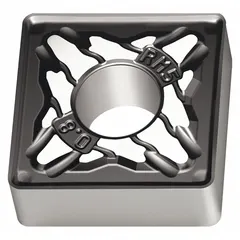 Square (S) indexable turning insert for general turning, facing, and profiling operations. Designed for medium to rough machining on steel, stainless steel, and cast iron workpieces. Available in two size designations: SNMG434-RM5 (inch) and SNMG120416-RM5 (metric).