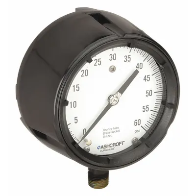 ASHCROFT Process Pressure Gauge: 0 psi to 60 psi, White, 4 1/2 in Dial, 1/2 in NPT Male - Brass/Bronze Wetted Parts & Plastic Casing