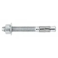 Zinc-plated steel wedge anchor with 3/4 in diameter, 5-1/2 in overall length, and 3-1/4 in thread length (3/4".-10 thread). Used for fastening structural steel, machinery, and heavy equipment to concrete in industrial and commercial applications. Pack of 20.