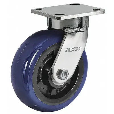 ALBION Plate Caster: Corrosion-Resistant, Kingpinless Swivel, Polyurethane, 5 in Wheel Dia - Corrosion-Resistant Kingpinless Plate Casters