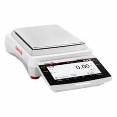 The OHAUS EXP2202 is a precision lab balance with a 2200 g capacity, 0.01 g readability, 0.01 g repeatability, and 0.02 g linearity. It features a TFT touchscreen display and a metal housing. Suitable for laboratory weighing, formulation, and quality control tasks requiring accurate mass measurement.
