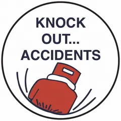 Non-reflective safety label for hard hats, 2-inch diameter, printed in English with standard adhesive. Sold in a 4-pack for universal use in industrial environments to promote accident awareness and compliance with workplace safety standards.