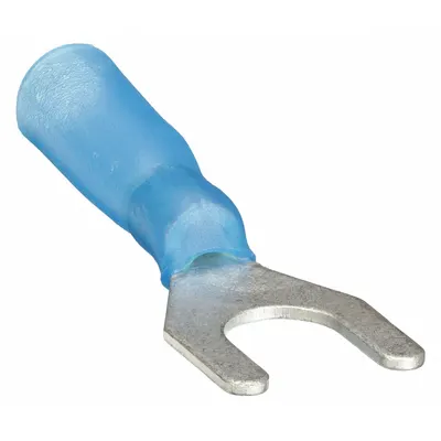 OEM Fork Terminals: Blue, Heat Shrink, 1/4 in Stud Size, 16 AWG – 14 AWG Wire Range - Insulated Fork Terminals with Heat Shrink