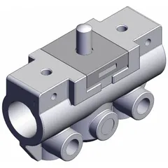 This VM Series manual air control valve features a basic plunger actuator and side-ported body with 2 ports and 1/8 in NPT connections. It is used for on/off air flow regulation in pneumatic systems, such as in machinery, packaging, and assembly lines.