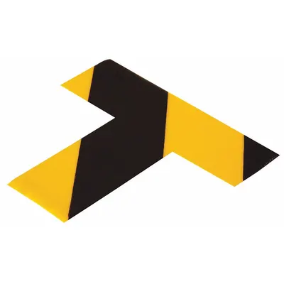 MIGHTY LINE Floor Marking Tape: T, Striped, Black/Yellow, No Legend, 2 in x 6 in, 55 mil Tape Thick - T-Shaped Floor Marking Tape