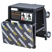 Fixed steel creeper with 350 lb max load capacity and 18 in seat height. Platform measures 9-1/2 in x 14 in x 9-1/2 in. Used for accessing vehicle and equipment undersides during maintenance and repair