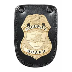 This black leather badge holder measures 3 in x 4-1/4 in. It is designed to securely display ID badges, access cards, or credentials in industrial and commercial settings.