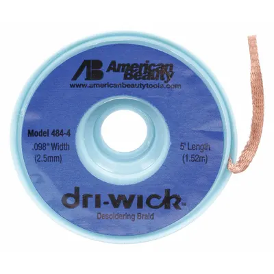 AMERICAN BEAUTY Rosin Flux Desoldering Braid #4, 0.08 in, 5 ft, Blue, ESD-Safe - Rosin Flux Desoldering Braids