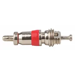 This straight tire valve stem is constructed from red brass with an 8V1 thread size and a 180° valve stem angle. Designed for truck applications, it serves as a direct replacement component for maintaining proper tire inflation and pressure monitoring in commercial vehicle tire systems.