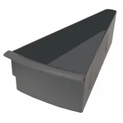 This removable pan is designed for use with revolving storage bins to organize small parts, fasteners, or tools in industrial workstations, maintenance shops, and assembly areas. Made of gray polypropylene, it measures 6-1/2 x 13-7/8 x 4-1/2 inches and resists chemicals and impact.