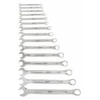 MILWAUKEE Combination Wrench Set: Alloy Steel, Chrome, 15 Tools, 1/4 in to 1 in Range of Head Sizes (MPN 48-22-9415)