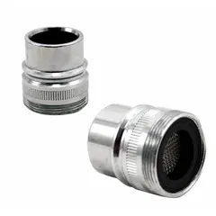 This faucet adapter connects a washing machine fill hose to a standard faucet, ensuring a secure water supply connection. It is used in laundry installations for both washing machines and dryers.