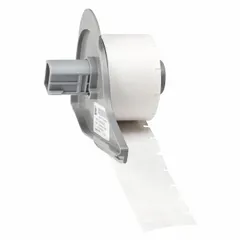 Precut wraparound label roll for wire and cable identification. White matte vinyl material resists smudging and abrasion. Designed for 16 AWG to 8 AWG wire gauge. Compatible with M710 printer series; requires M7-R4300 ribbon.