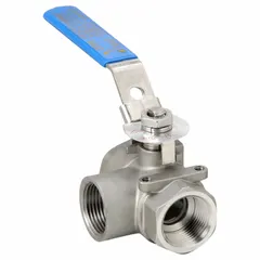 APPROVED VENDOR Manual Three-Way Ball Valve: 1 in, 316 Stainless Steel, L Flow, FNPT x FNPT x FNPT (MPN G-SSTW-100). Key specifications — Brand: APPROVED VENDOR; Handle: Locking Lever.