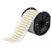 Polyolefin sleeve label, yellow matte finish, 3/32 in x 2 in. Designed for wire gauges 20 AWG to 28 AWG. Compatible with BBP33 printer series. Used for on-demand wire identification and marking in industrial panel building, electrical maintenance, and cable labeling