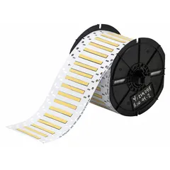 Polyolefin sleeve label, yellow matte finish, 3/32 in x 2 in. Designed for wire gauges 20 AWG to 28 AWG. Compatible with BBP33 printer series. Used for on-demand wire identification and marking in industrial panel building, electrical maintenance, and cable labeling.
