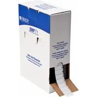 Pre-Cut Label Stock Roll: 1/2 in x 1 in, 1 in x 1/2 in, Polyester, White (Gloss), -94°F to 230°F (MPN BM-17-423)