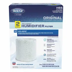 Set of 2 antimicrobial-coated cellulose pads for portable humidifiers. Compatible with manufacturer model number 1865. Used to replace worn-out pads, helping maintain moisture output and reduce bacterial growth.