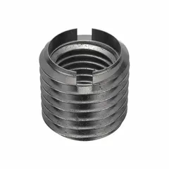 Heavy wall self-locking thread insert with 1 1/4"-7 external and 7/8"-9 internal coarse threads. External thread fit 2A, internal fit 2B. Compatible with 1-1/4"-7 tap. Supplied in a 5-pack. Used for repairing or reinforcing damaged threads in metal or plastic assemblies requiring a vibration-resistant connection.