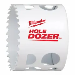This bi-metal hole saw cuts through wood, metal, plastic, and drywall. With a 2-1/2 in diameter and 3.5 teeth per inch, it achieves a maximum cutting depth of 1-5/8 in. Suitable for electrical, plumbing, and HVAC installations.