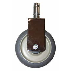 Replacement caster for shelf and utility carts. Unfinished silver/gray finish. Dimensions: 5 in height, 1.5 in width, 5 in depth. Suitable for restoring mobility in material handling applications.