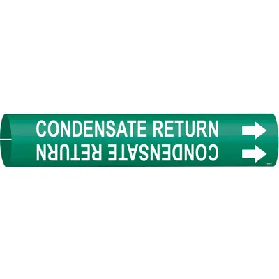 BRADY Pipe Marker: Condensate Return, Green, White, Fits 1 1/2 to 2 3/8 in Pipe O.D. - Condensate Return Snap-On Pipe Markers
