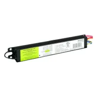 This programmed rapid start electronic ballast operates one or two F17T8 fluorescent lamps. It is suitable for use in commercial and industrial lighting fixtures, providing flicker-free operation. Overall length is 9 1/2 inches