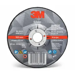 This 3M Silver Series depressed center grinding wheel is designed for cool cutting on carbon and stainless steel. The ceramic abrasive and 36 grit enable efficient material removal in metal fabrication, welding, and maintenance applications. Wheel dimensions: 6" diameter, 1/4" thickness, 7/8" arbor hole.