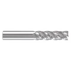 This carbide square end mill features 4 flutes with a 3/4" mill diameter, 4" length of cut, and 7" overall length. It is designed for fast cutting in steel, stainless steel, and cast iron, producing square shoulder finishes. Typical applications include slotting, profiling, and shoulder milling in metalworking.