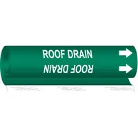Pipe Marker: Roof Drain, Green, White, Fits 1/2 to 1 3/8 in Pipe O.D., 1 Pipe Markers, With Arrows (MPN 5754-O)