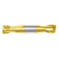 This double-end carbide square end mill features a TiN coating for reduced friction and extended tool life. With 2 flutes, a 3/8" mill diameter, and a 9/16" length of cut, it is suited for precision milling of slots, profiles, and contours in metal and composite materials. Typical applications include general-purpose machining in industrial manufacturing and maintenance shops.