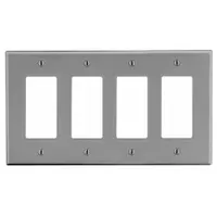 HUBBELL Wall Plate: Decorator-Rocker, 4 Gang, Gray, Std Size (MPN P264GY)