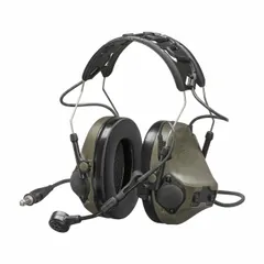 Wired over-the-head headset with 23 dB NRR for listen-and-talk two-way radio communication. Green cups, non-foldable design. Includes user instructions. Not intrinsically safe.
