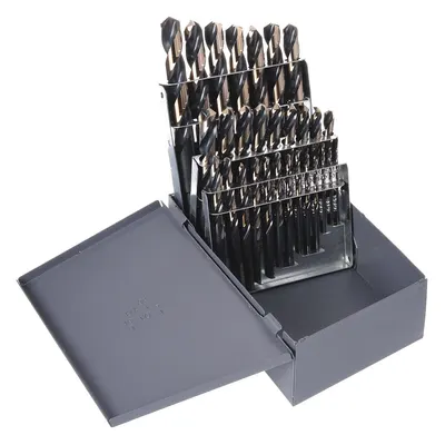 CLE-LINE Reduced Shank Drill Set: 29 Pc, 1/16" to 1/2", 135° Split Point - Reduced-Shank High-Speed Steel Mechanics-Length Drill Bit Sets