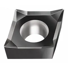 Diamond indexable turning insert for fine finishing of non-ferrous materials, composites, and abrasive plastics. Used in turning, facing, and profiling operations.