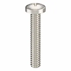 These pan head machine screws feature a #2-56 thread size and 1/2 in length, made from 18-8 stainless steel with a plain finish. The Phillips drive has a #1 drive size. Suitable for fastening components in precision assemblies, electronics enclosures, and light machinery where corrosion resistance is required. Sold in a 50-pack.