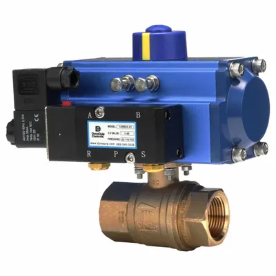 DYNAQUIP CONTROLS Pneumatically Actuated Two-Way Ball Valve: 1/2 in, Brass, FNPT x FNPT - Brass Pneumatically-Actuated Ball Valves