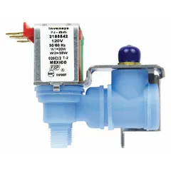 This inlet valve controls water flow into the oven for steam or cleaning functions. It is a replacement part for Whirlpool ovens.